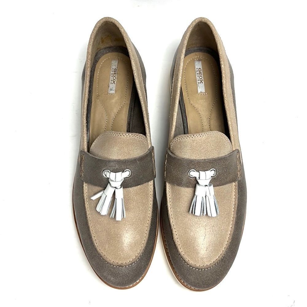 Geox Respira Chunky Tassel Leather Loafers Taupe Beige size EUR 41 US 10,5